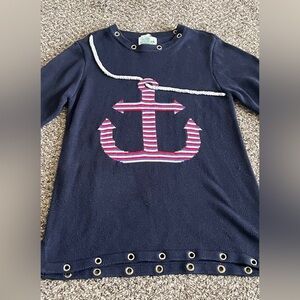 Vintage Quacker Factory Anchor Sweater Navy Pink Nautical Womens